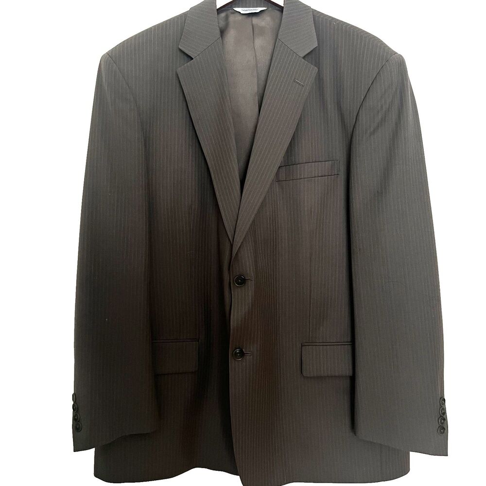 JOSEPH & FEISS  Mens Sport Coat 44 R Brown Pinstripe Wool Jacket Blazer